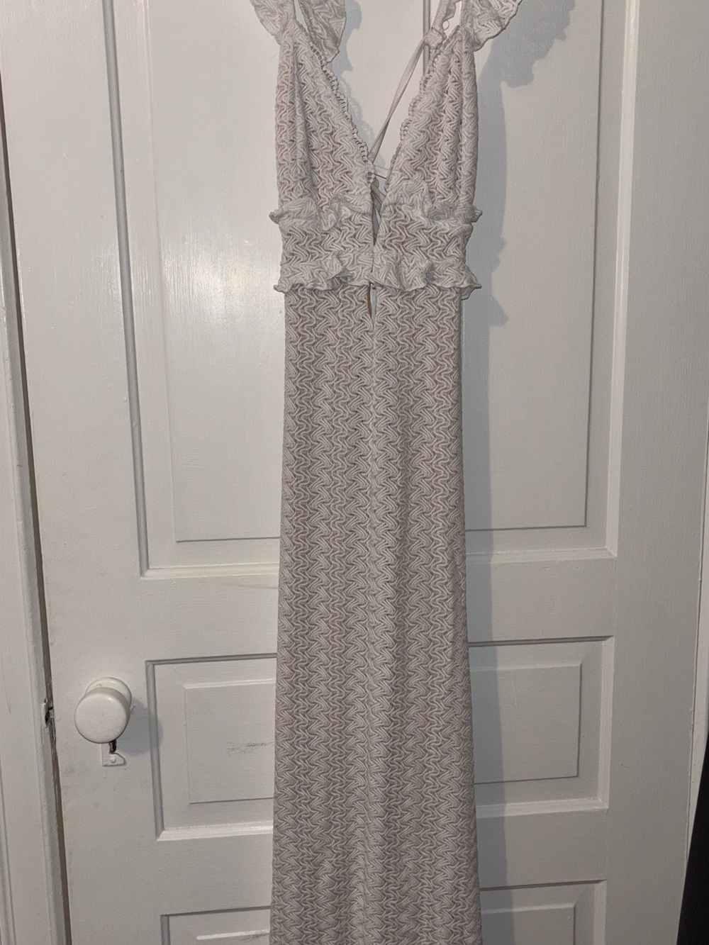 SHEIN Cream Chevron Maxi Dress with Ruffle Trim